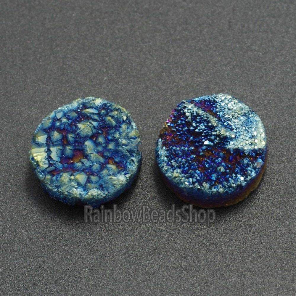 Flat Back Green Druzy Quartz Agate Connector Cabochon, 2Pcs - 6-20mm 