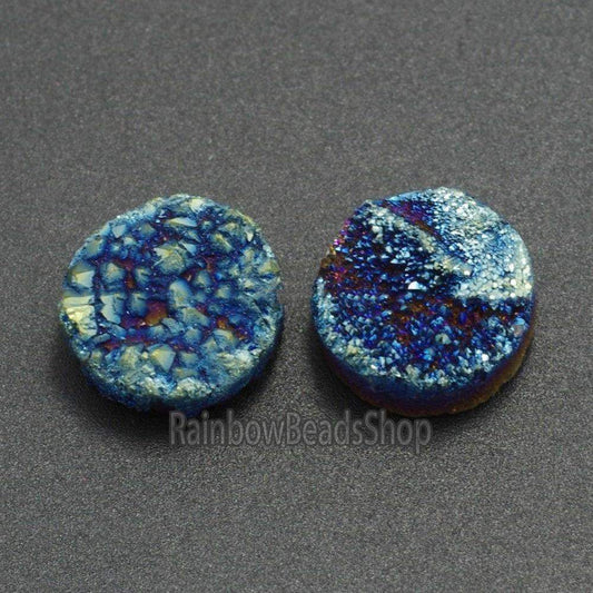 Flat Back Green Druzy Quartz Agate Connector Cabochon, 2Pcs - 6-20mm 