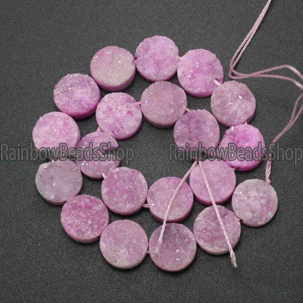 Flat Back Pink Druzy Quartz Agate Side Drilled Connector Cabochon 