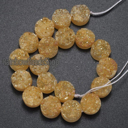 Flat BackChampagne Druzy Quartz Agate Side Drilled Connector Cabochon 