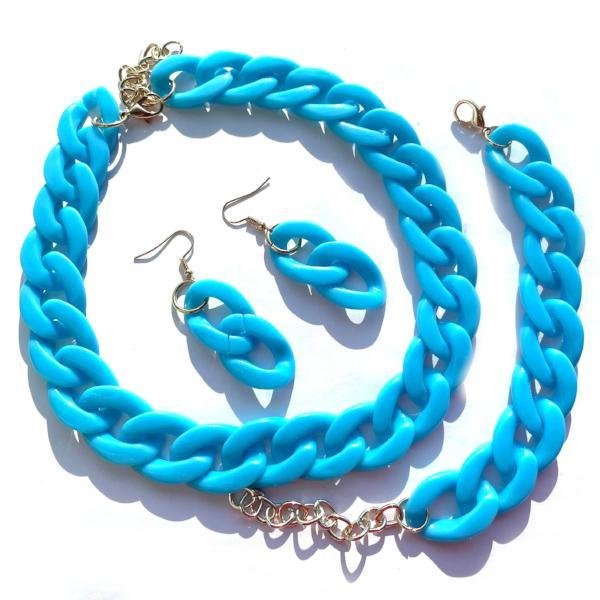 handmade gift for her, Jewelry set - Earring, Necklace, Bracelet, Acrylic Blue Chain Choker,  For Women Bijoux Fashion 