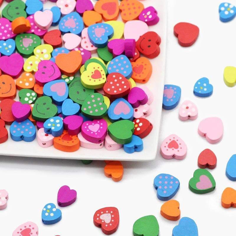 Heart Wood Mix Color Wooden Beads For Jewelry Making 13/18mm 