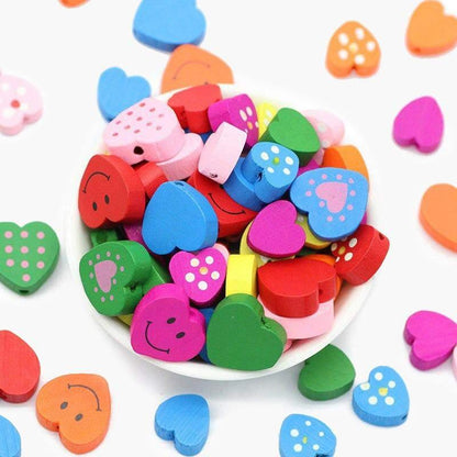 Heart Wood Mix Color Wooden Beads For Jewelry Making 13/18mm 