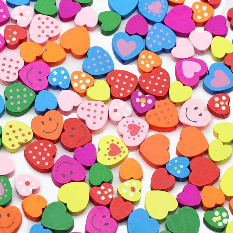 Heart Wood Mix Color Wooden Beads For Jewelry Making 13/18mm 