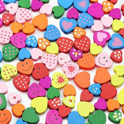 Heart Wood Mix Color Wooden Beads For Jewelry Making 13/18mm 
