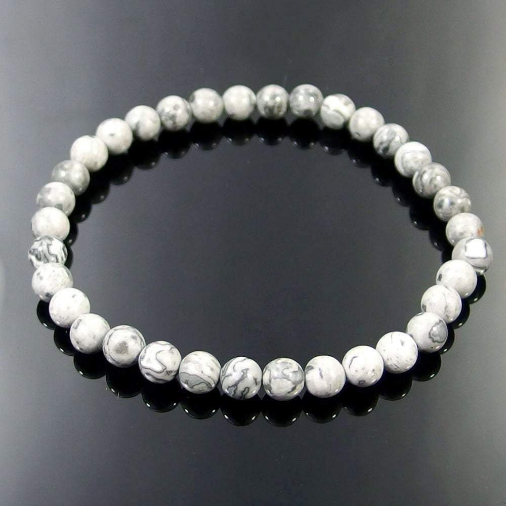 Landscape jasper gemstone stretch bracelet, 4-12mm