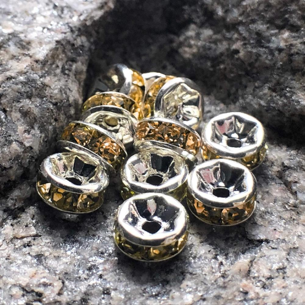 Light Peach Czech Crystal Rhinestone Silver Rondelle Spacer Beads 100pcs 4mm 5mm 6mm 8mm 10mm beadig jewelry making Craft Supplies, Findings 