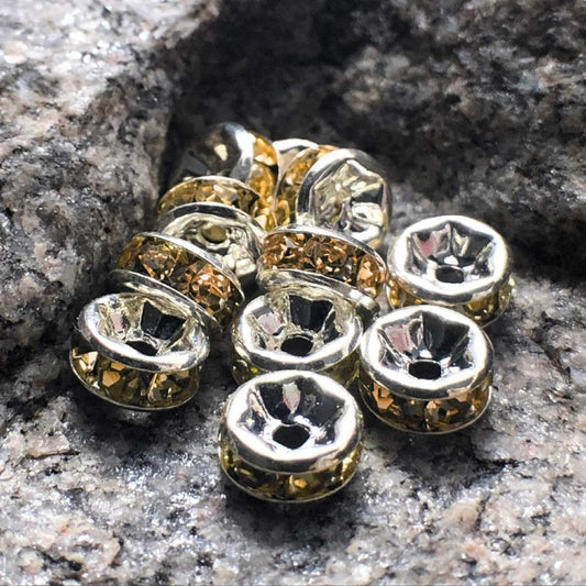 Light Peach Czech Crystal Rhinestone Silver Rondelle Spacer Beads 100pcs 4mm 5mm 6mm 8mm 10mm beadig jewelry making Craft Supplies, Findings 