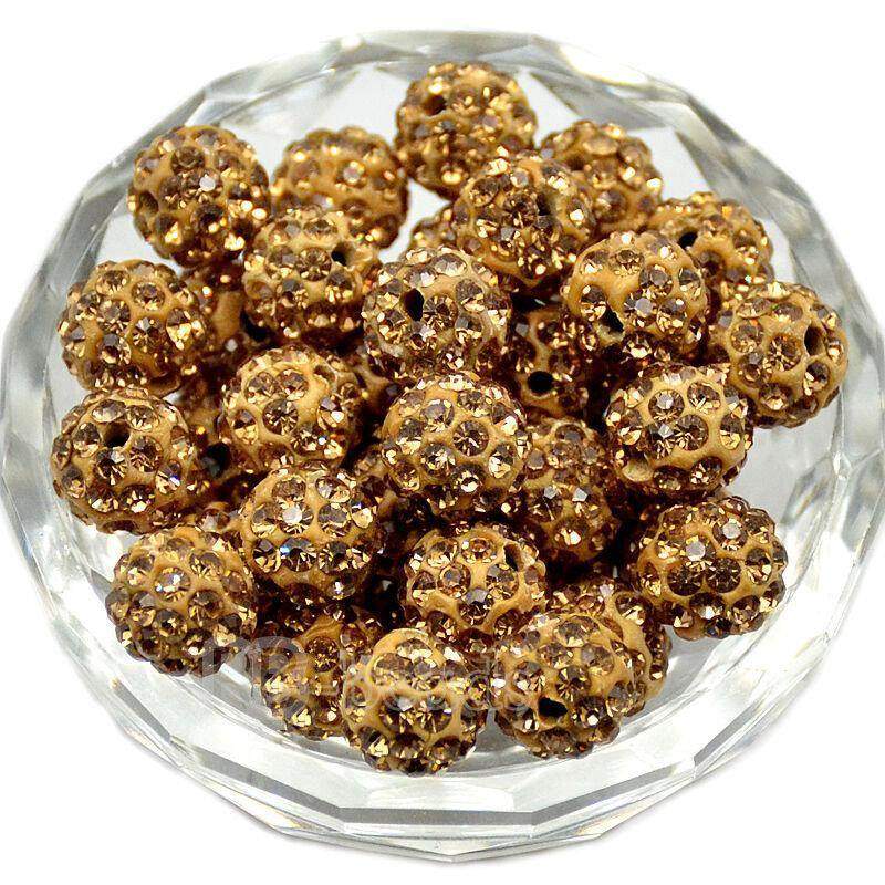 Light Topaz Crystal Rhinestone Round Beads, 6mm 8mm 8mm 10mm 12mm Pave Clay Disco Ball Beads, Chunky Bubble Gum Beads, Gumball Acrylic Beads 