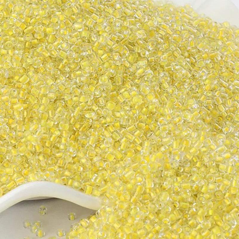 Limpid Yellow Lined Transparen  preciosa seed beads, beadworking 2mm 12/0  Miyuki Delica small glass Austria round beads, Clear, 1000 pcs 