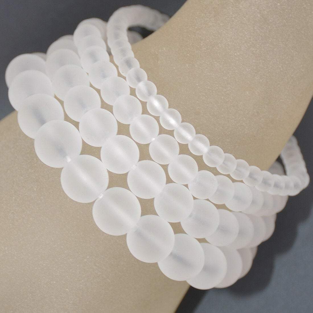 Matte crystal quartz gemstone stretch bracelet, 6-12mm