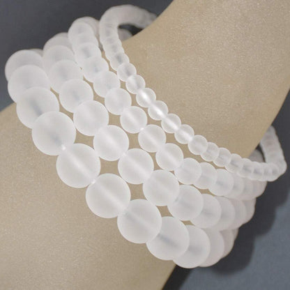 Matte crystal quartz gemstone stretch bracelet, 6-12mm
