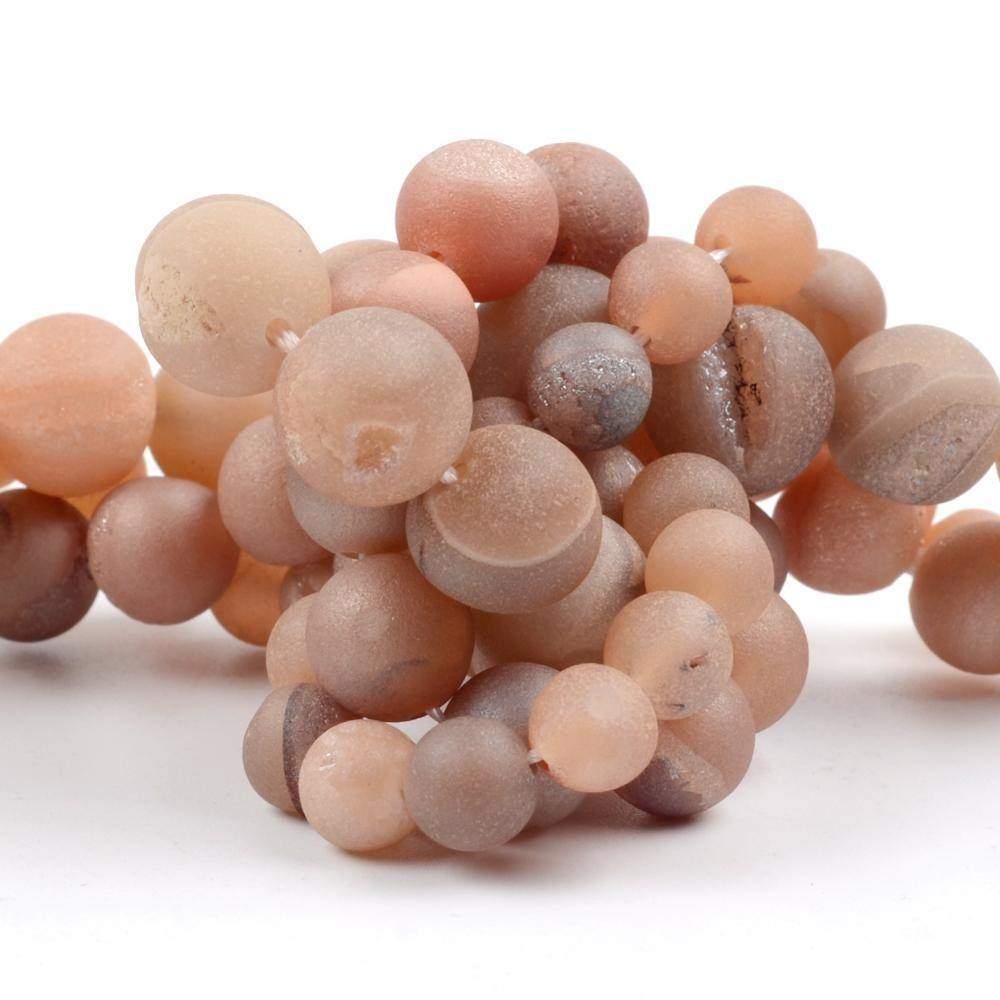 Metallic Champagne Agate Druzy Beads, Round 6-16mm, 15.5'' inch strand 