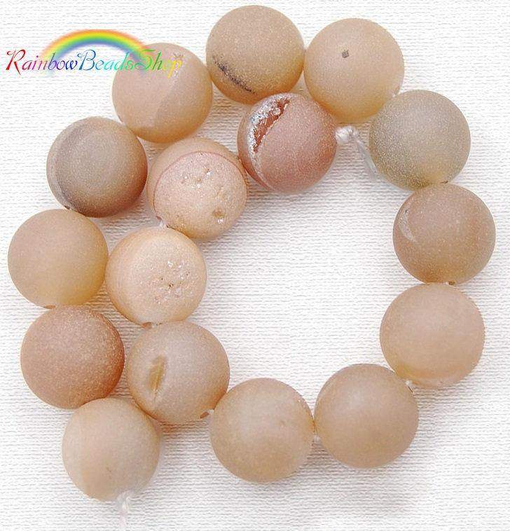 Metallic Champagne Agate Druzy Beads, Round 6-16mm, 15.5'' inch strand 