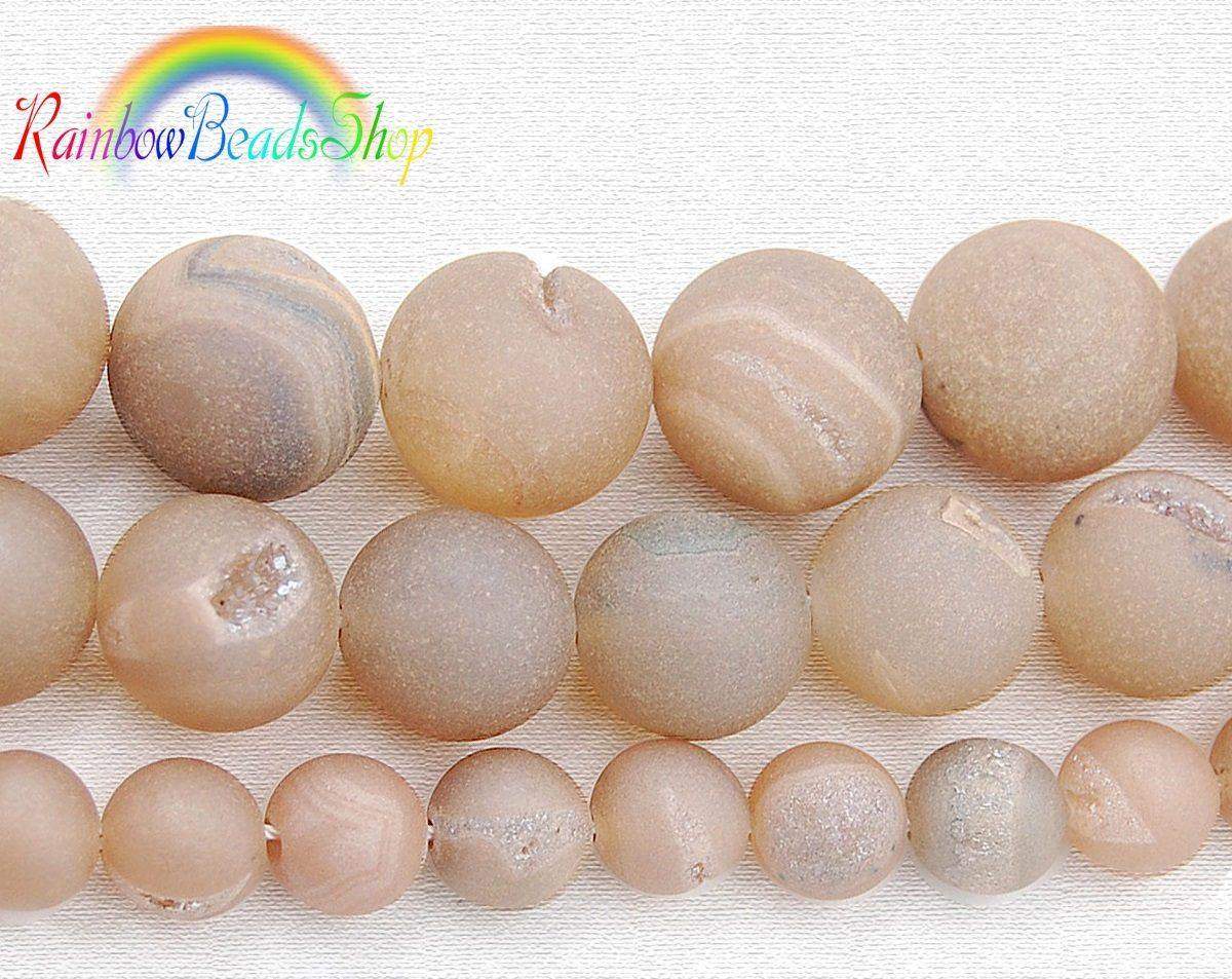 Metallic Champagne Agate Druzy Beads, Round 6-16mm, 15.5'' inch strand 