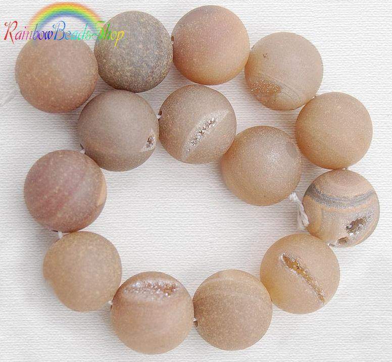 Metallic Champagne Agate Druzy Beads, Round 6-16mm, 15.5'' inch strand 