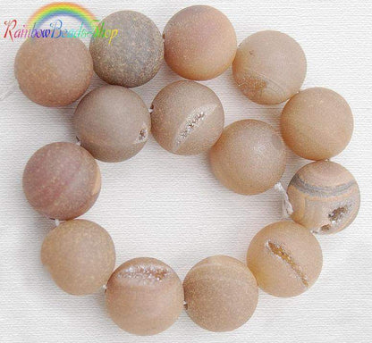 Metallic Champagne Agate Druzy Beads, Round 6-16mm, 15.5'' inch strand 