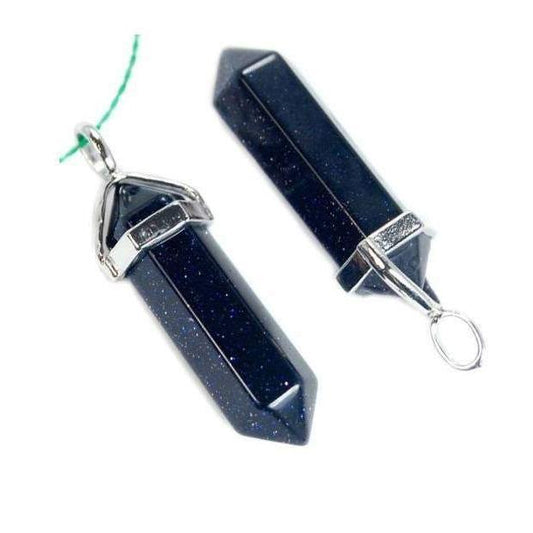 Natural Blue Sand stone double Terminated Point Pendant Gemstone Rock Crystal healing point chakra Reiki pendant bead, Chakra Stone 
