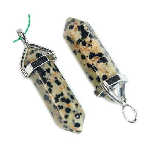 Natural Dalmatian Jasper double Terminated Point Pendant Gemstone Rock Crystal healing point chakra Reiki pendant bead, Chakra Stone 
