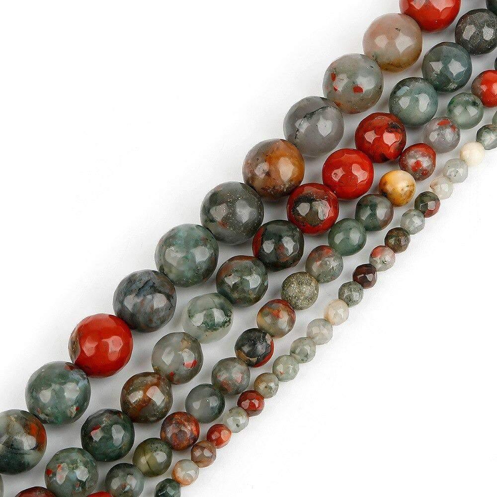 Natural Faceted Bloodstone Round Beads, size 6-10mm, 15.5'' strand 