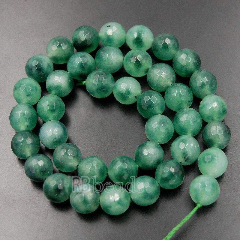 Natural Round Faceted Green Jade Beads, 4- 10mm, 15.5 strand 
