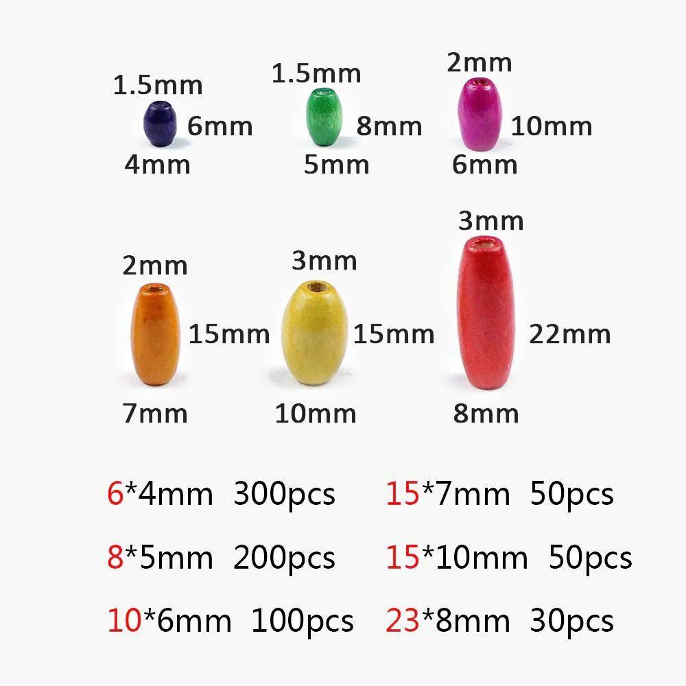 Oval Tube DIY Wood Beads, Mixed Colored Natural Wood (300pcs) 23*8/10*6/8*5/6*4mm 