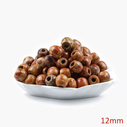 Painted Wooden Round Vintage Beads, Big Hole Fit Charm European DIY 9*10/16*17mm 100pcs 