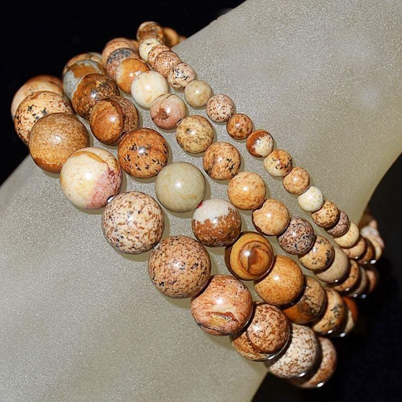 Picture jasper gemstone stretch bracelet, 4-12mm