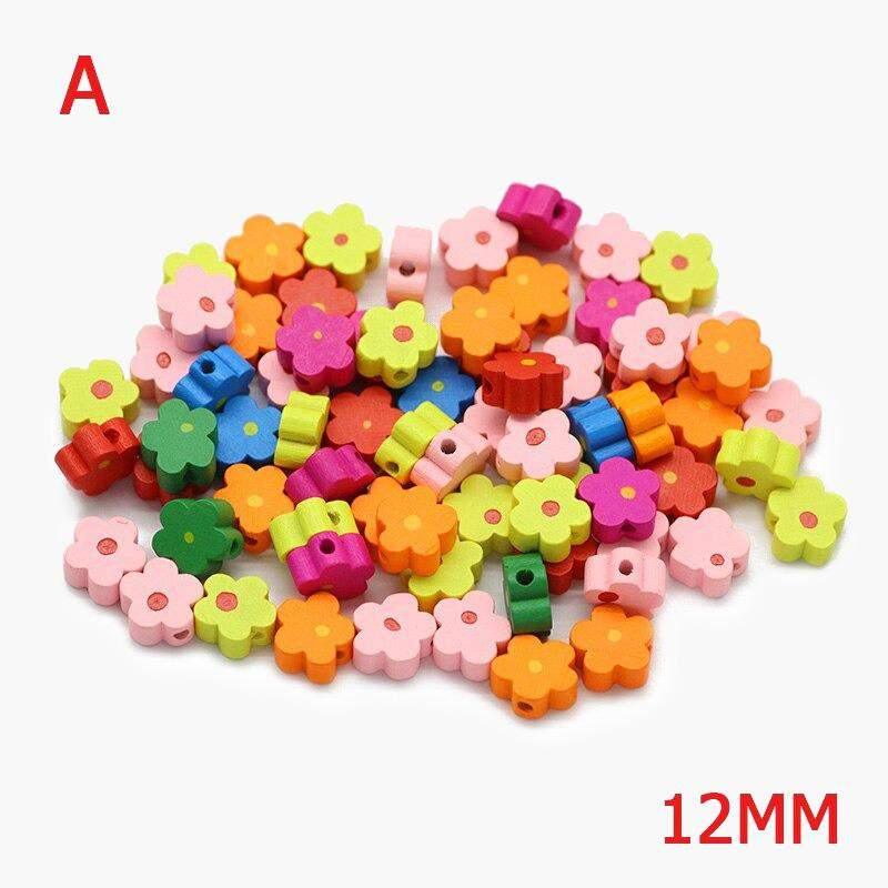 Plum Blossom Flower Wood Beads, Mixed Color Loose Beads 12/15/20mm 