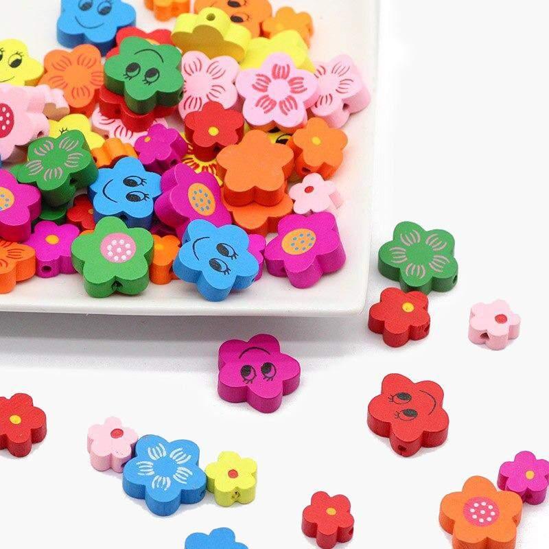 Plum Blossom Flower Wood Beads, Mixed Color Loose Beads 12/15/20mm 