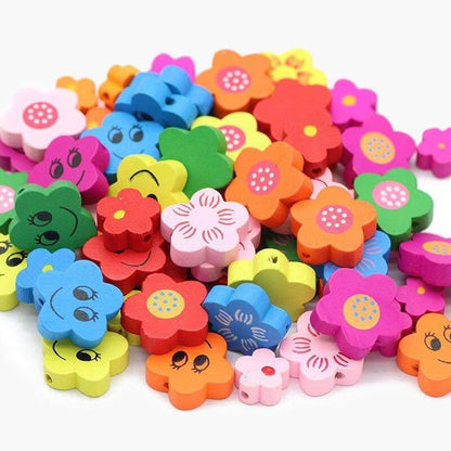 Plum Blossom Flower Wood Beads, Mixed Color Loose Beads 12/15/20mm 