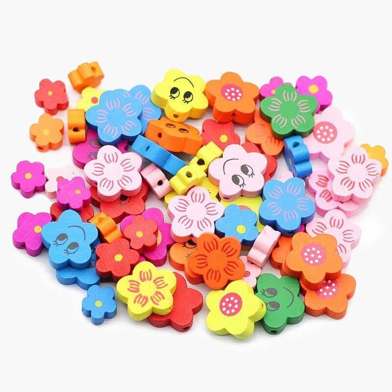 Plum Blossom Flower Wood Beads, Mixed Color Loose Beads 12/15/20mm 