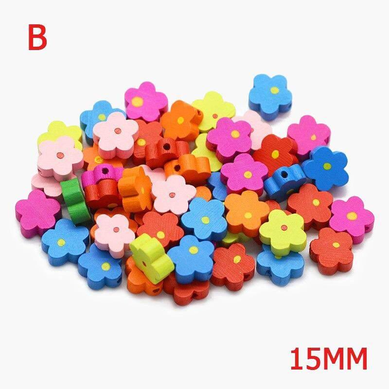 Plum Blossom Flower Wood Beads, Mixed Color Loose Beads 12/15/20mm 