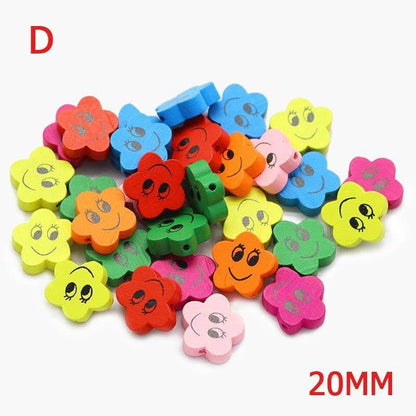 Plum Blossom Flower Wood Beads, Mixed Color Loose Beads 12/15/20mm 