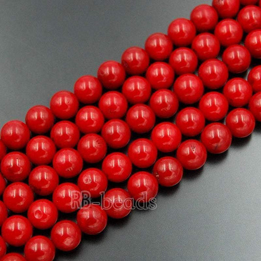 Red Coral Gemstone Beads, Round, 15.5'' Full Strand,  4-12mm 