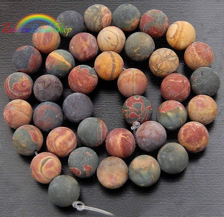 Round Matte Jasper Picasso beads, 15.5'' strand.  4-12mm 