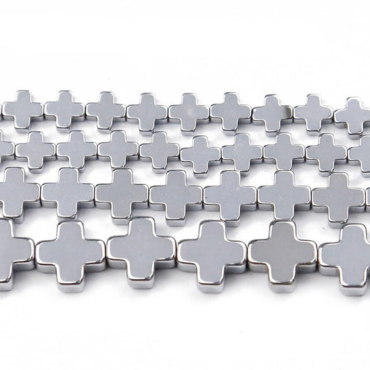 Silver Cross Hematite Beads,  6-12mm 16'' strand 