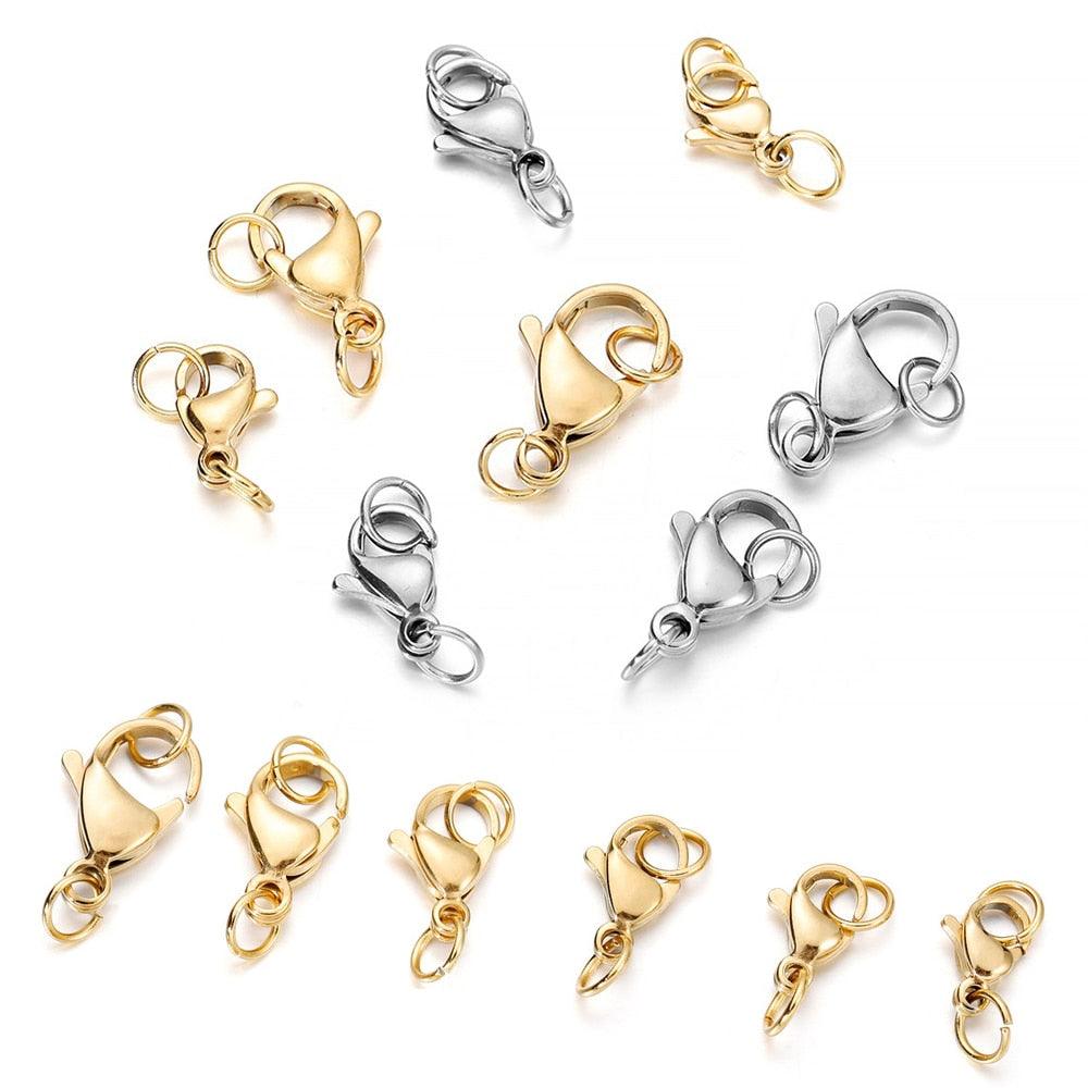 Stainless Steel, Gold Plated Lobster Clasp with Jump Rings, 30Pcs 