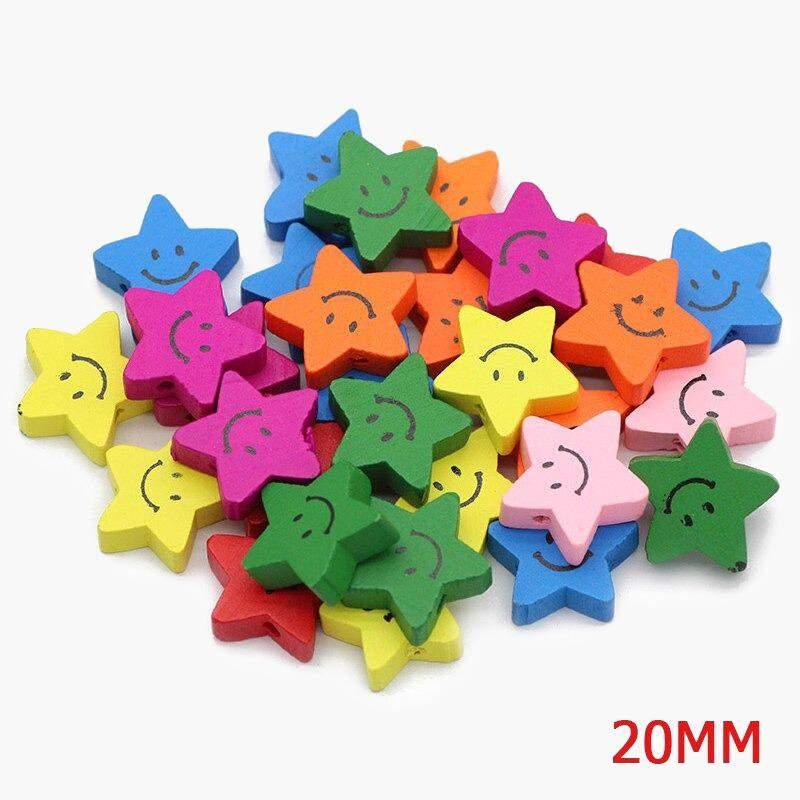 Star Wood beads, Pentagram Five-pointed Mixed Color Wooden Loose Beads 15/20mm 