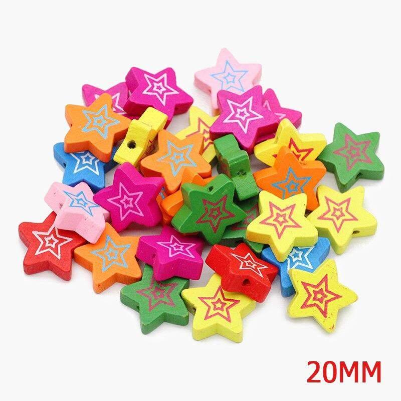 Star Wood beads, Pentagram Five-pointed Mixed Color Wooden Loose Beads 15/20mm 