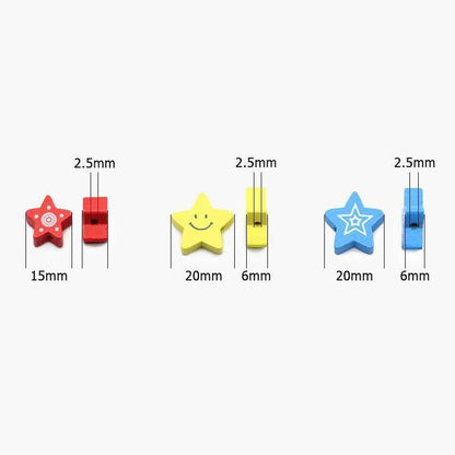 Star Wood beads, Pentagram Five-pointed Mixed Color Wooden Loose Beads 15/20mm 