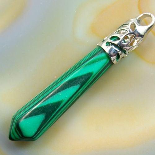 Synthetize Malachite healing point chakra silver pendant bead, Gemstone Rock Crystal healing Stone, focal bead 58mm 