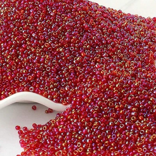 Translucent AB Red Tiny Miyuki Delica seed beads, 2mm 12/0 preciosa japanese small glass beads, Iridescent Austria round beads, 1000pcs 