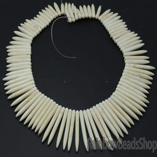 White Howlite Stick Spike Beads, 20x48mm 16'' strand 