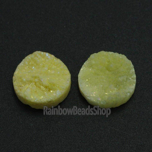 Yellow Druzy Quartz Agate Flat Back Connector Cabochon, 2Pcs - 6-20mm 