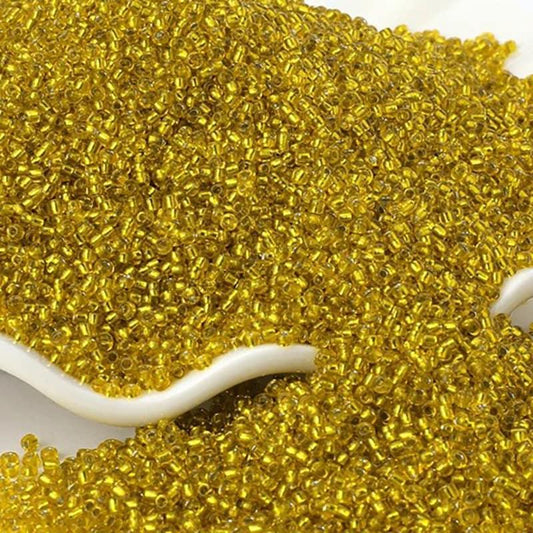 Yellow Lined Transparen japanese seed beads, 2mm 12/0  Miyuki Delica small glass beads, Austria round beads, Clear, 1000 pcs 